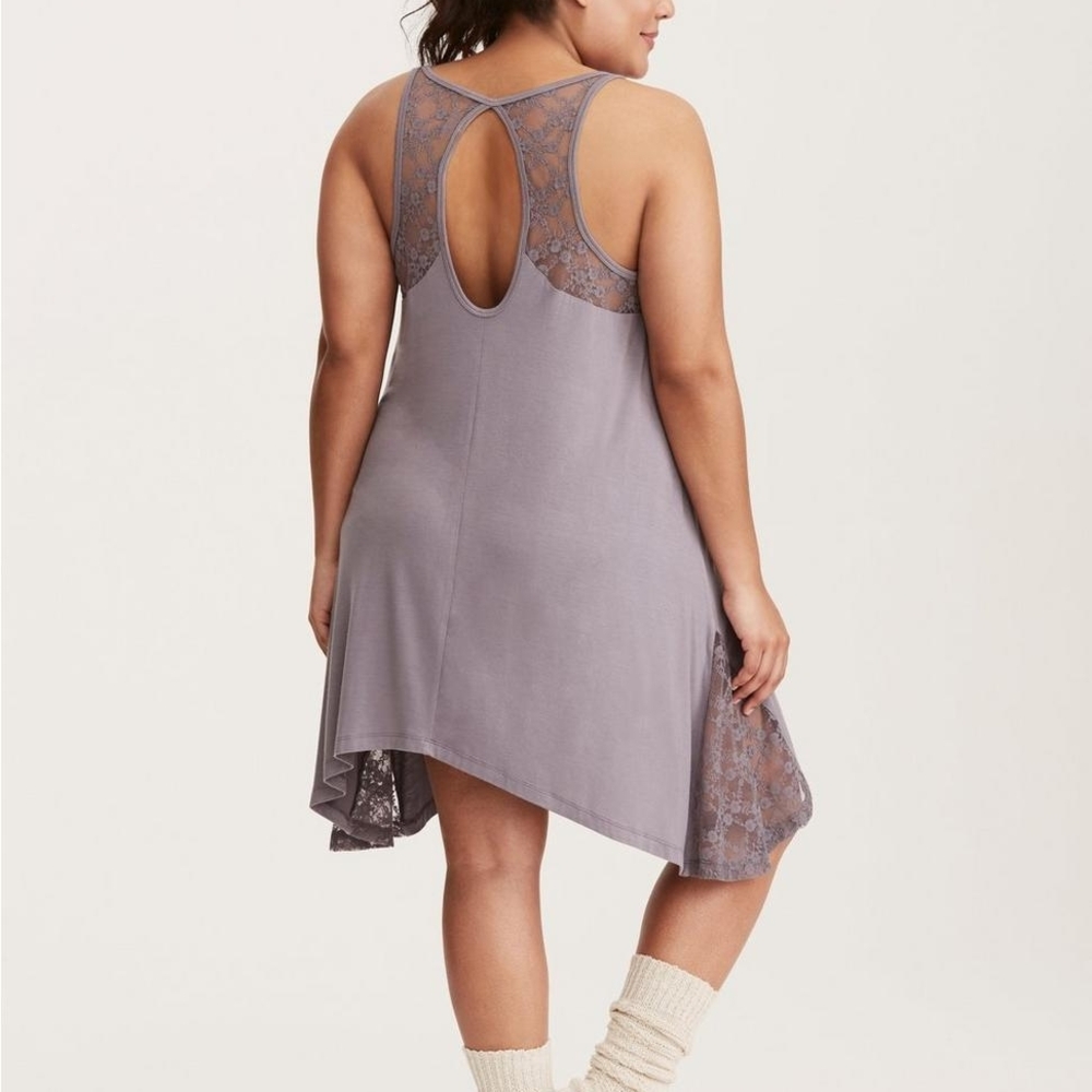 LOUNGE- SEXY NIGHTIE-PJ GOWN-Lace Back Asymmetrical Sleep Dress in Gray SIZE 6X